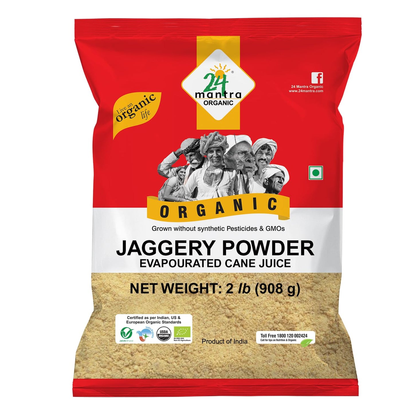 Jaggery Powder, Dried Sugarcane Juice, Organic, 24 Mantra