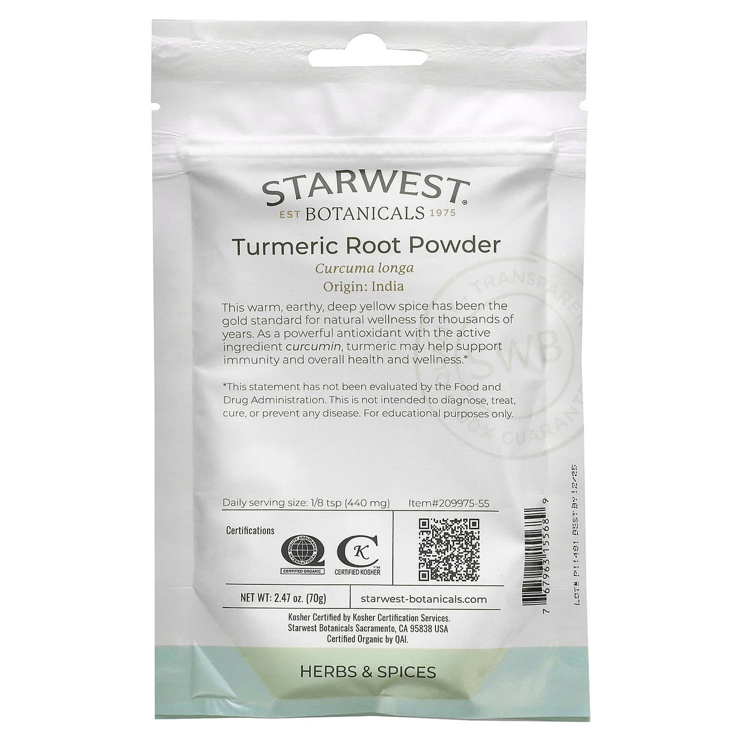 Turmeric Root Powder, Haldi, Organic