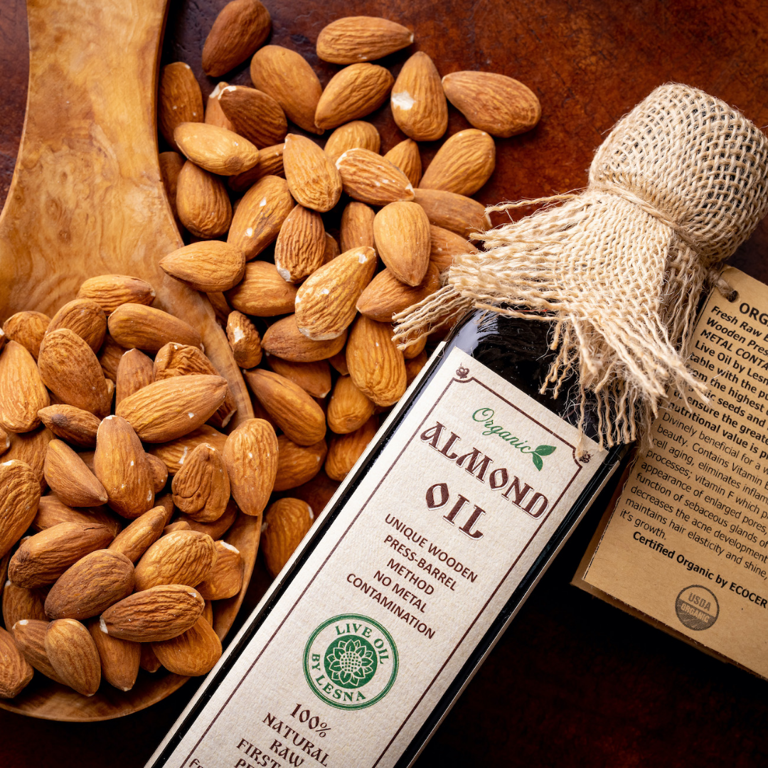 Raw, Organic Cold-Pressed Nut & Seed Oils (Food Grade) - Live Oil by Lesna (Almond, Walnut, Sesame, Mustard & More)