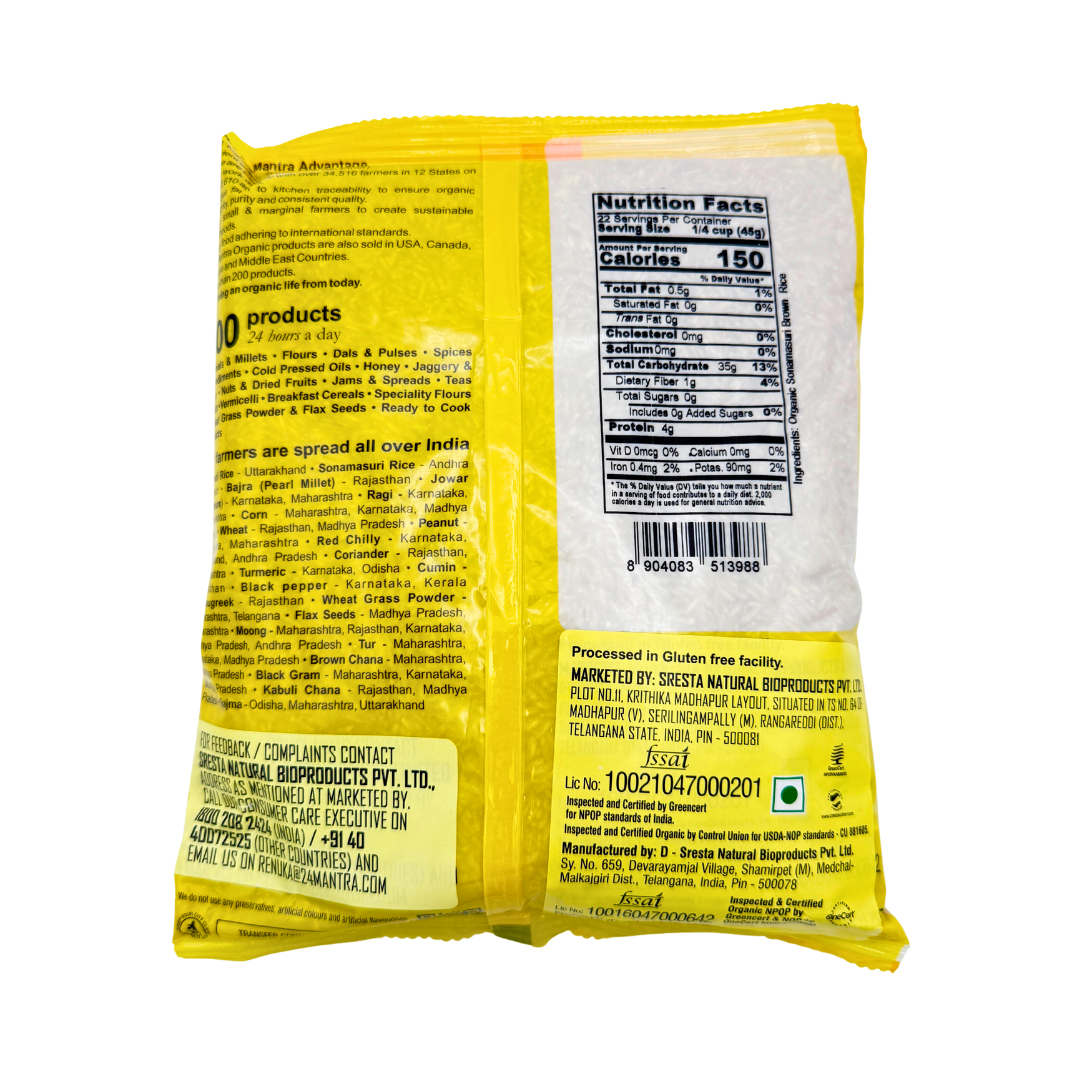 Sonamasuri Brown Rice, Organic, 24 Mantra