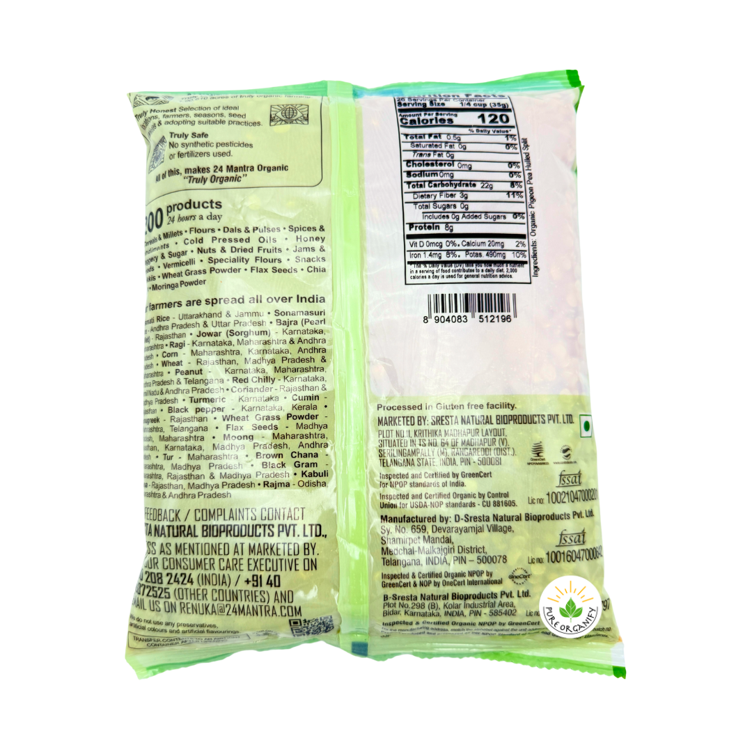 Toor/Arhar Dal (Dilaw), Pigeon Pea, Split Without Shell, Organic, 24 Mantra