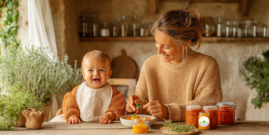 Mom Feeding Home Made Healthy Baby Food to her Kid