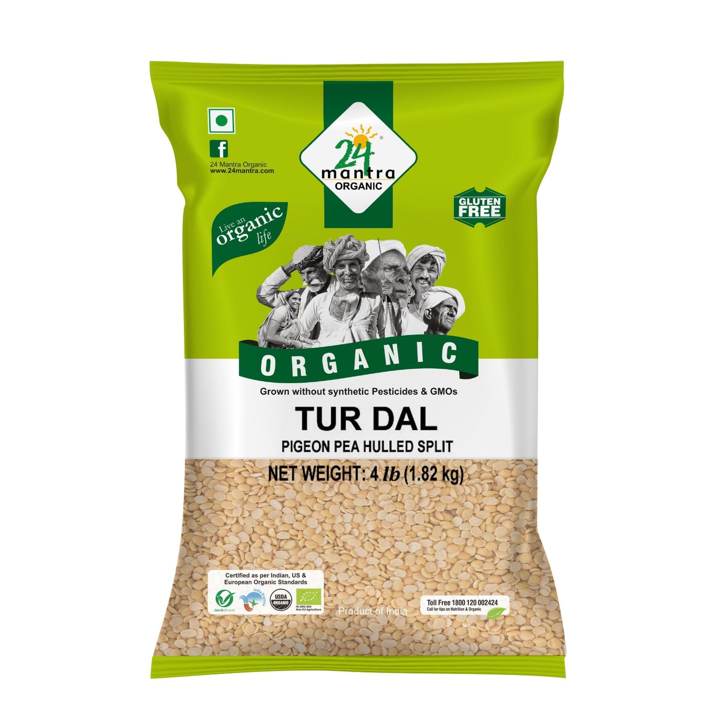Toor/Arhar Dal (Yellow), Pigeon Pea, Split Without Shell, Organic, 24 Mantra