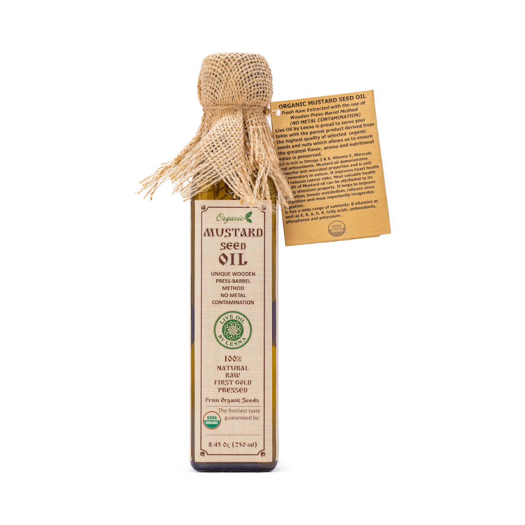 Raw, Organic Cold-Pressed Nut & Seed Oils (Food Grade) - Live Oil by Lesna (Almond, Walnut, Sesame, Mustard & More)
