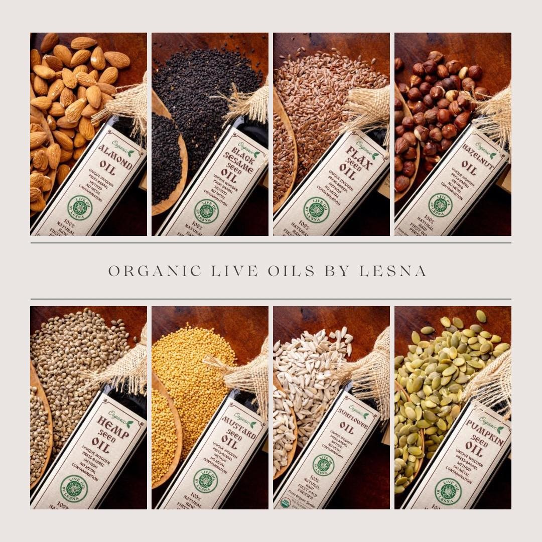 Raw, Organic Cold-Pressed Nut & Seed Oils (Food Grade) - Live Oil by Lesna (Almond, Walnut, Sesame, Mustard & More)