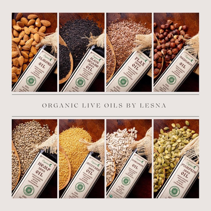 Raw, Organic Cold-Pressed Nut & Seed Oils (Food Grade) - Live Oil by Lesna (Almond, Walnut, Sesame, Mustard & More)