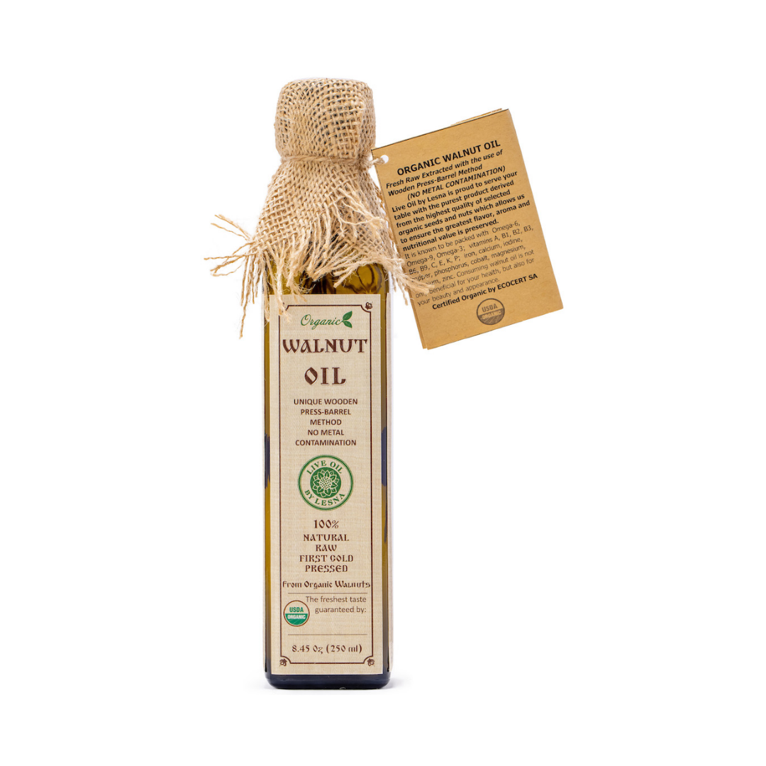 Raw, Organic Cold-Pressed Nut & Seed Oils (Food Grade) - Live Oil by Lesna (Almond, Walnut, Sesame, Mustard & More)
